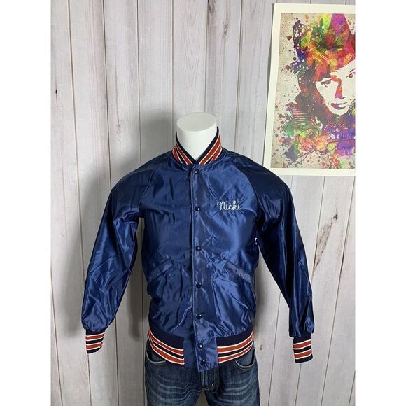 Vintage Butwin Satin Blue Jacket Mens XS Bomber Coat Snap 80s USA - Picture 16 of 16